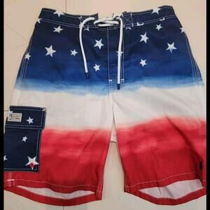 RALPH POLO DYED RED WHITE BLUE FLAG SWIM TRUNKS SHORTS MENS